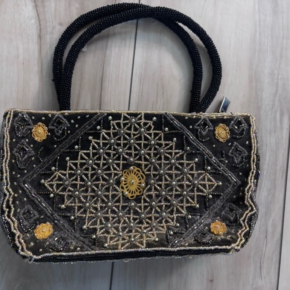 Elegant Black and Gold Beaded Handbag - Picture 5 of 6